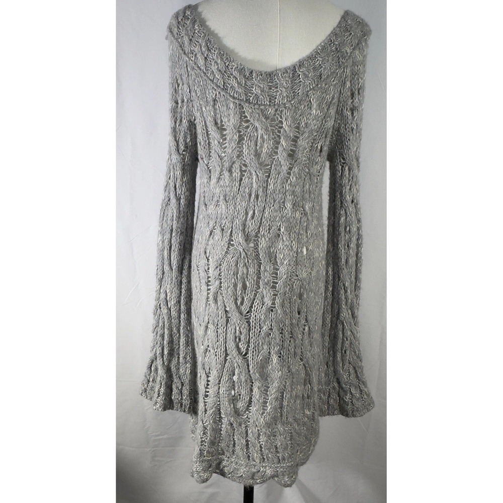 Free People Open Knit Chunky Cable Sweater Tunic Grunge Distressed Sz L/G - Picture 2 of 10